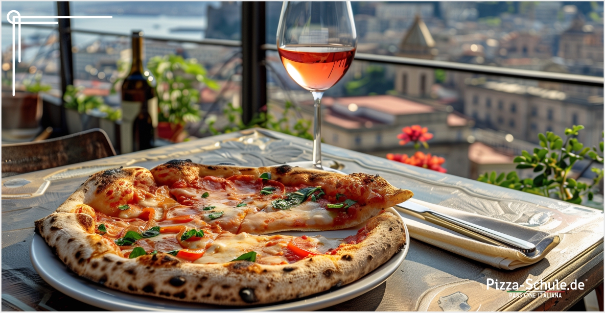 Neapolitanische Pizza mit Blick auf den Golf von Neapel Neapolitanische Pizza mit Blick auf den Golf von Neapel